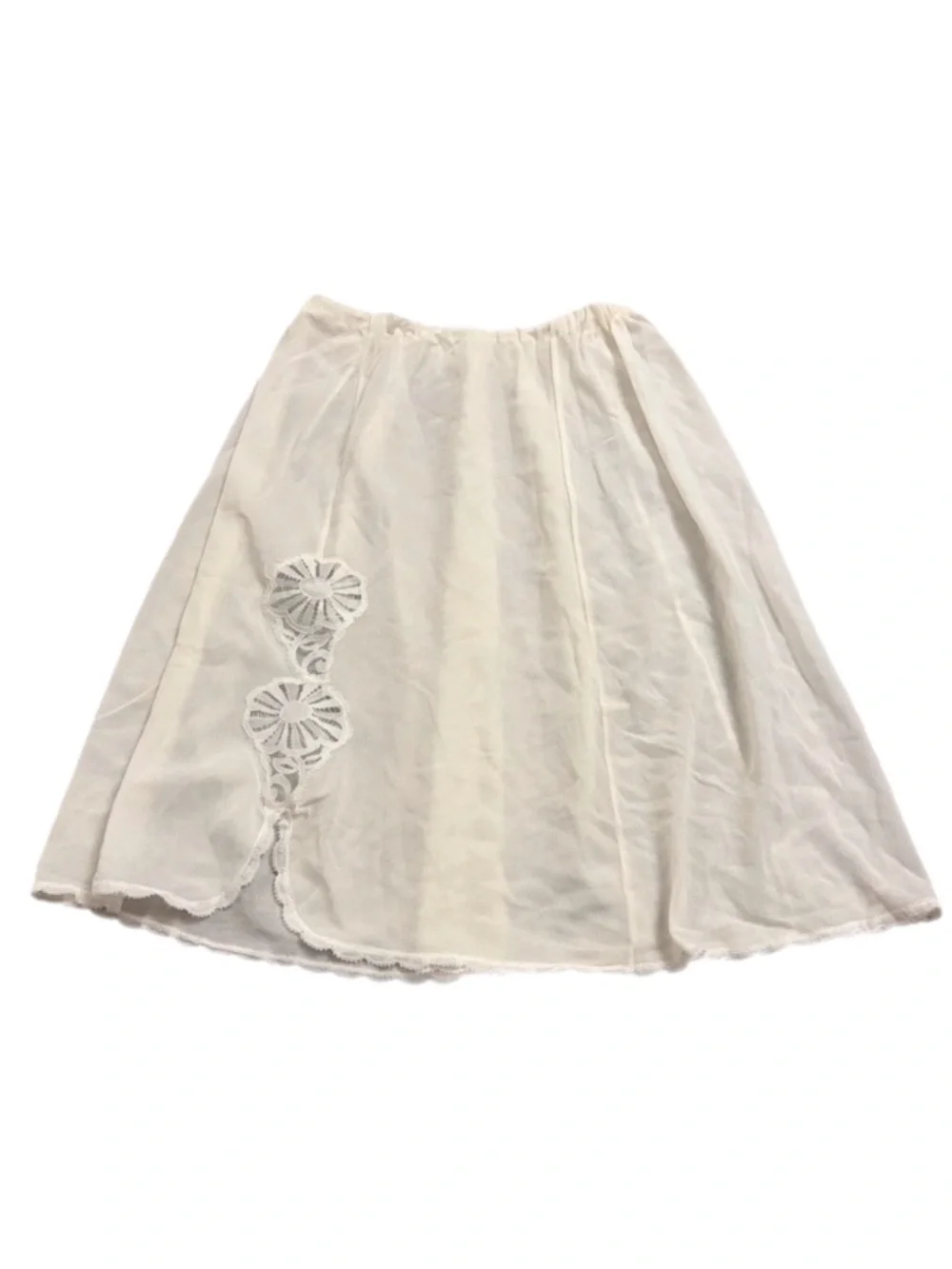 60s/70s European Vintage Sheer Lace Accent Slip Skirt (Ivory) Size M/L